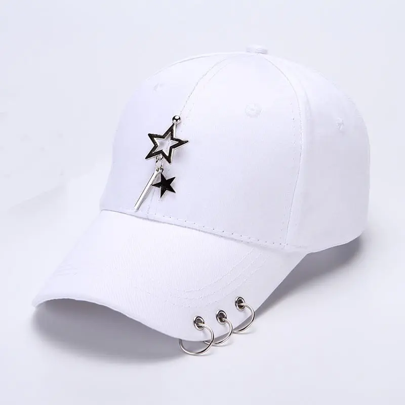 TOPI KEKINIAN PRIA WANITA COD Topi Distro Pria Dan Wanita/Topi Unisex Besi Cincin Hip-Hop Kasual New Model/Topi Anting Korea Karakter Kpop /Topi Anting Korea Keren 2