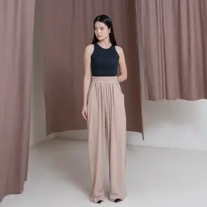 Georgios Women | Loui Pants | Celana Panjang Wanita Kekinian Kulot Casual Rib Karet Dewasa Loose Hitam Cewek Basic Tebal Pakaian Rip Remaja