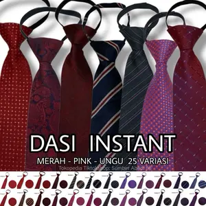 Dasi Instan Pria Langsung Pakai Dasi Dewasa Panjang Motif Instant Zipper Resleting Maroon Marun Merah Pink Ungu