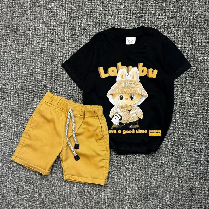 setelan kaos anak laki - laki bahan katun combed size S-M-L untuk usia 1-6 tahun 1