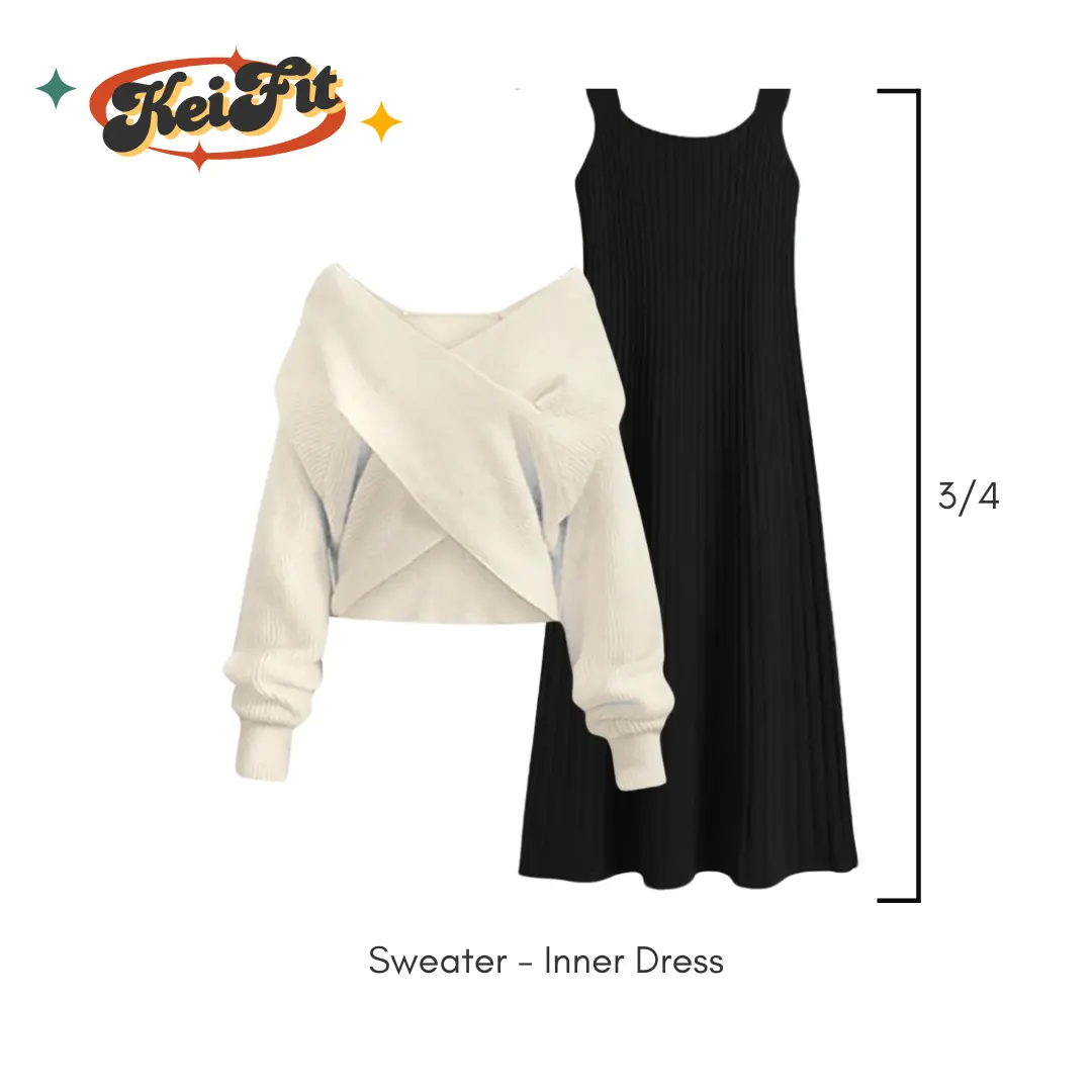 Kinza One Set 2in1 Wanita Kekinian Korean Style Sweater Panjang Cross Midi Dress Outfit Santai Hangout Basic Liburan Nyaman Baju