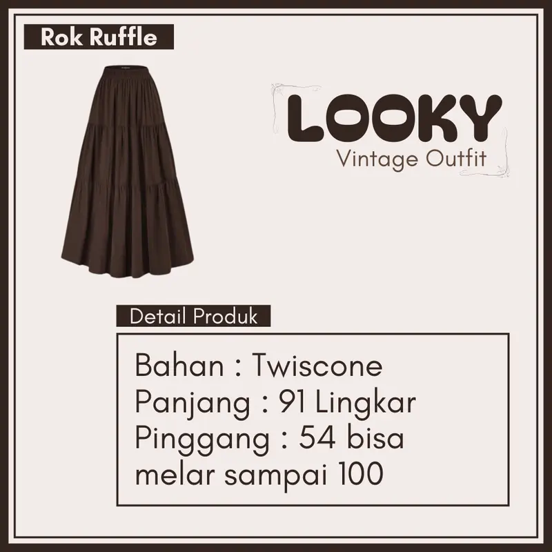 OOTD Vintage Kekinian | Setelan Retro Wanita Kekinian | Blosue Pita Putih + Rok Ruffle Coklat SK006 2