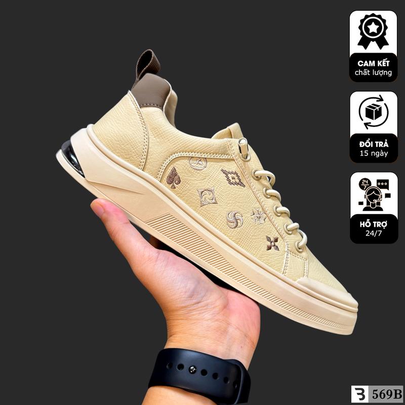 Giày da nam cao cấp đế cao su đúc dây co dãn thông minh giày nam đẹp họa tiết độc giày da đế bệt thời trang nam sneaker nam thấp cổ kiểu dáng basic mã G569B