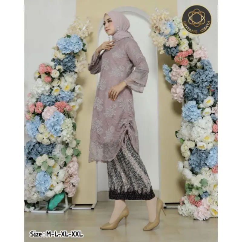 ( COD ) Kebaya Tunik Serut Brukat Full Bordir 100% realpict mewah / Tunik serut renda brukat balon model baju bodo lakbu lengan lonceng serut / Set Kebaya Tradisional / Kebaya Kondangan / Kebaya Pesta / Tunik Serut / Renda / Bridesmaid 0