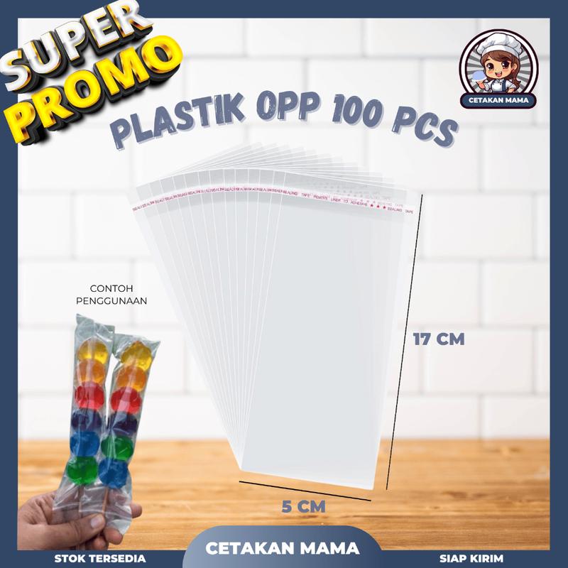 [100 PCS] Plastik OPP 5x17cm lem Termurah tebal 24 Micron / Plastik Isi jelly jualan / Plastik jualan jelly 1