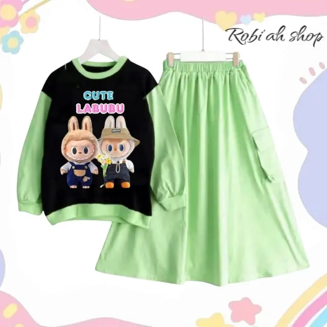 Baju anak labubu kembar fashion anak kekiniaan trendy bahan crinklr air flow 3