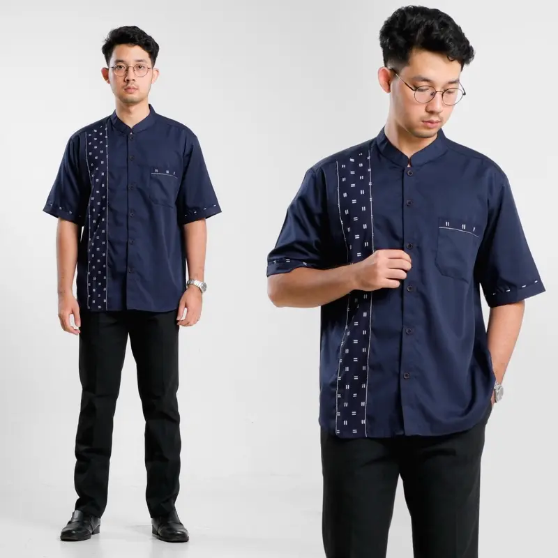 Kemeja Batik Pria Katun Lengan Pendek Casual Kombinasi Motif Modern Baju Kantor Muslim Koko 6