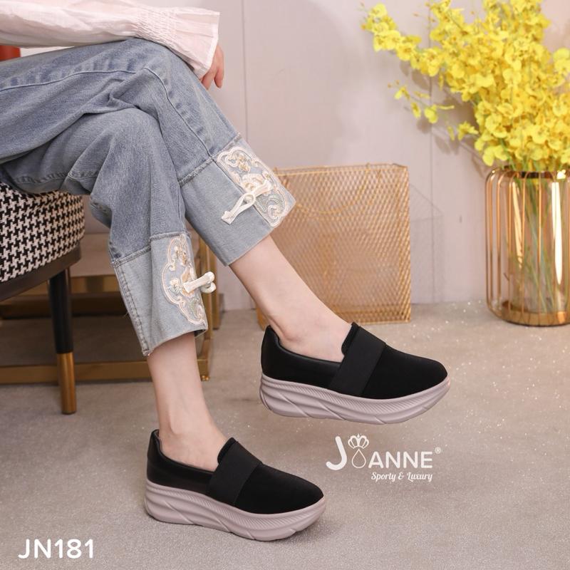 JOANNE Closed Toe Wedges Shoes Sepatu Wanita #JN181 Black Casual 8