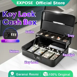 Expose Kotak Uang Kasir Portable Brangkas Cash Box Money Box Safety With Lock Security Compartment Key Lock Password Tray Notes Receipt Garansi Resmi 100% Original