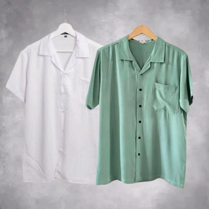 Paket Kemeja 2Pcs Harga 60Rbuan KEMEJA HAWAI POLOS V-Neck baju atasan oversize katun pria Surfing Distro Cowok Dewasa Pendek Casual Keren 2