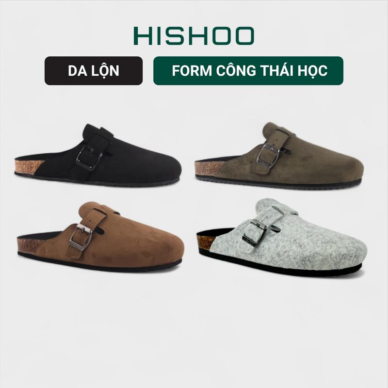 Dép đế trấu sục Boston nam nữ unisex quai ngang da lộn đi học công sở bigsize chính hãng Hishoo VNXK R109
