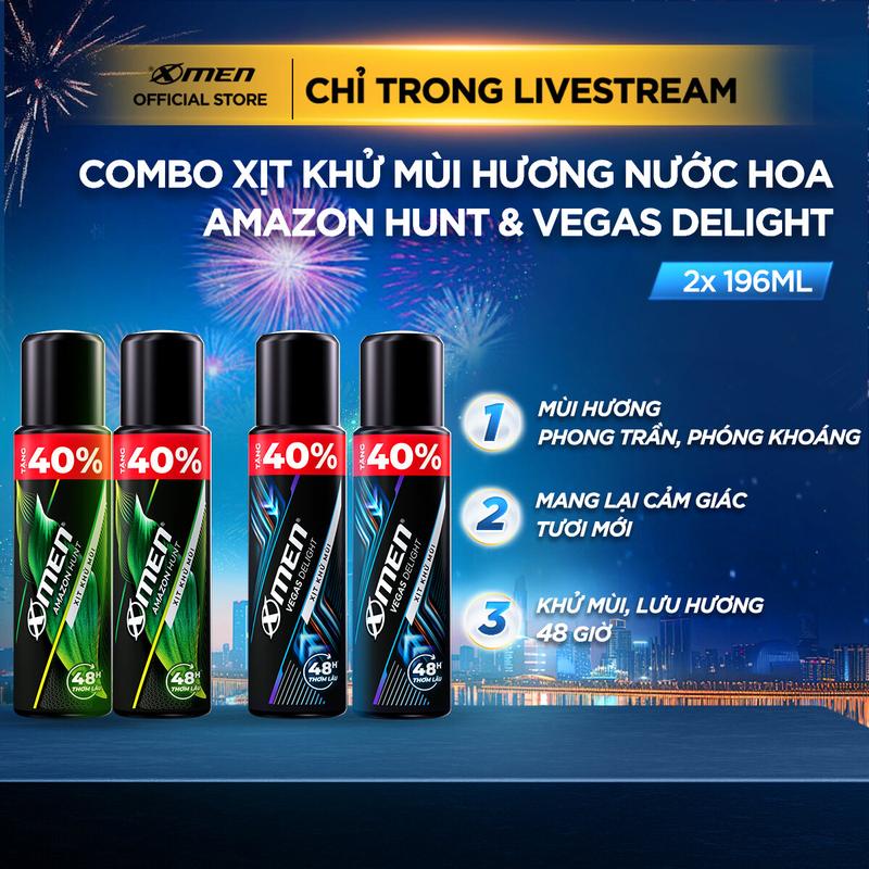 Tăng 40% dung tích Xịt Khử Mùi XMen 196ml Amazon Hunt Vegas Delight - Hương Nước Hoa Phong Trần Lưu Hương Khô Thoáng 48H