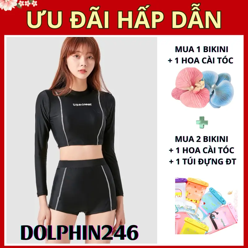 Bikini Đồ bơi đi biển kín đáo cho nữ dài tay và cộc tay mặc ôm co giãn thoải mái 2101 2201 k5T4-2 0