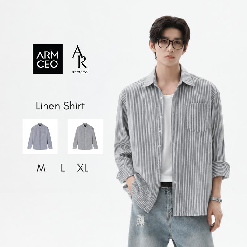 Sơ mi linen shirt kẻ sọc ARMCEO form rộng tôn dáng, chất liệu linen spandex siêu mát -S13