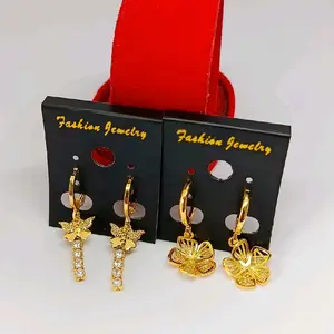 Anting kupu permata dan bunga lapis import kuning perhiasan