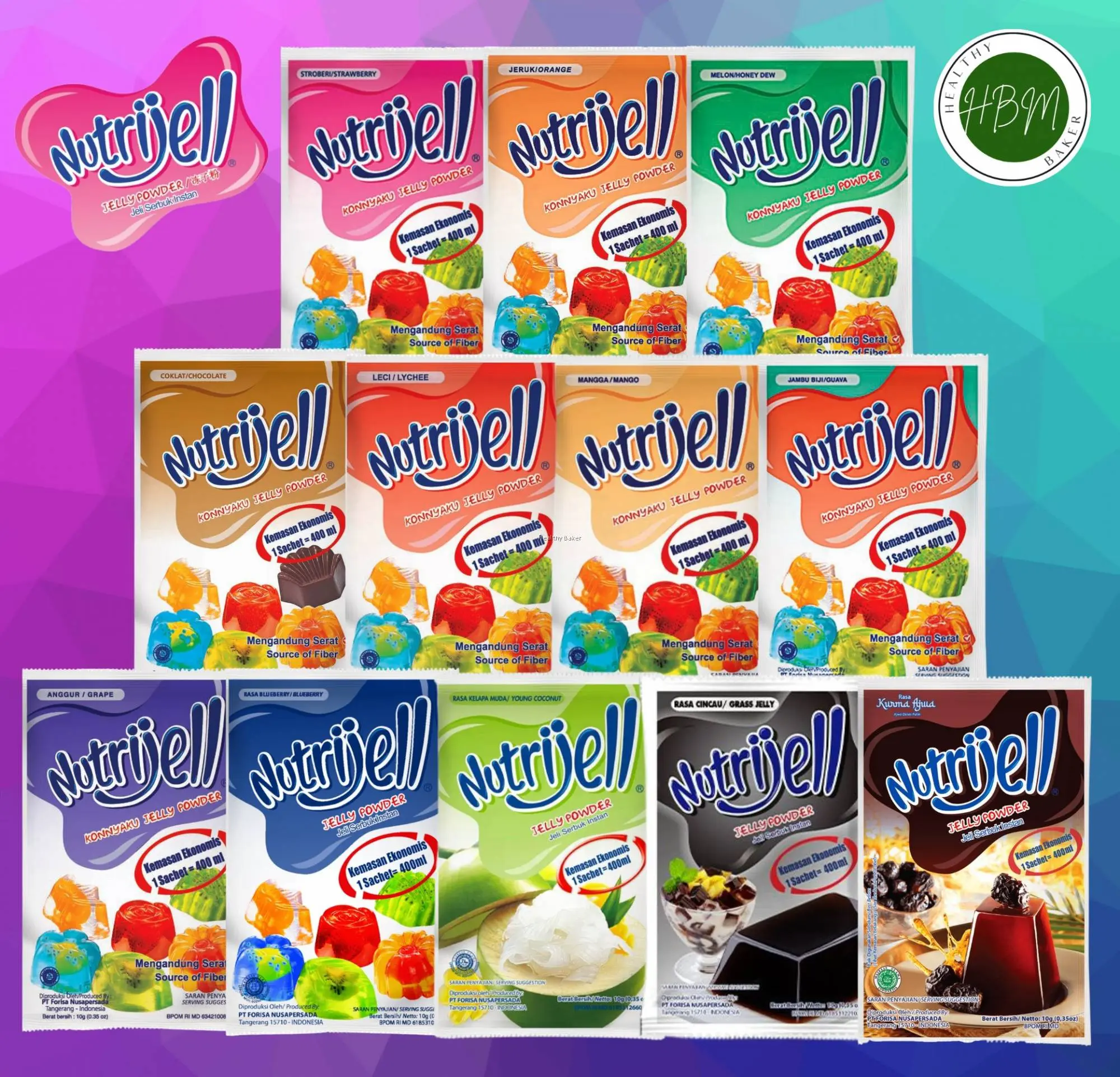 nutrijell pelbagai perisa jelly ball instant powder konjact jelly ball Bebas Gula Jeli Pudding