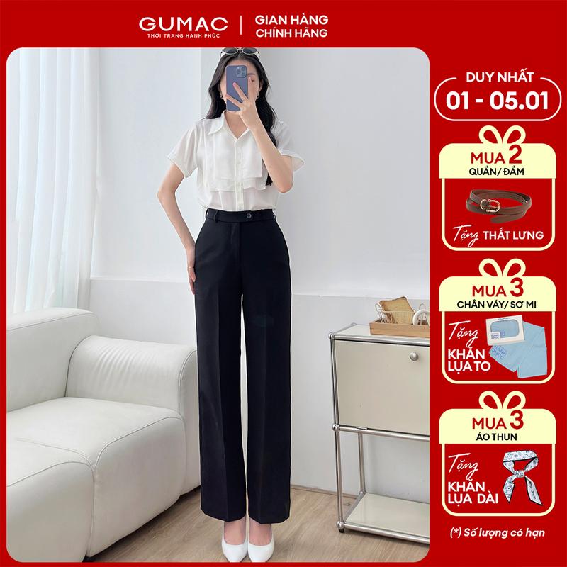   MUA 2 TẶNG THẮT LƯNG  Quần tây nữ ống suông bản lưng cài quai dê vải tuyết mưa dày dặn thoáng mát thời trang GUMAC LQE1241 