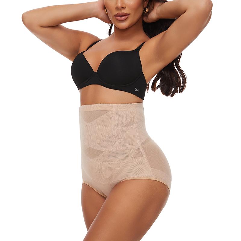 Women Soft Cross Mesh Brief Sexy Breathable Underwear Double Layer Shapewear Panty Tummy Control Butt Lifter Waist Trainer Lingerie Body Shaper Semi-Transparent Panties 4
