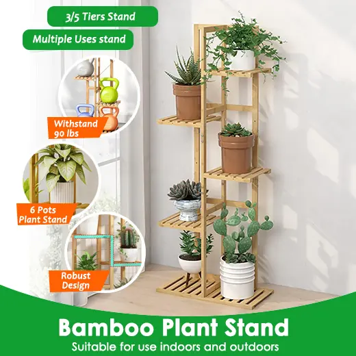 (3/5Tiers) Bamboo Plant Stand For Indoor Outdoor / Plant Rack Flower Pot Stand / Balcony Living Room Decoration Shelf