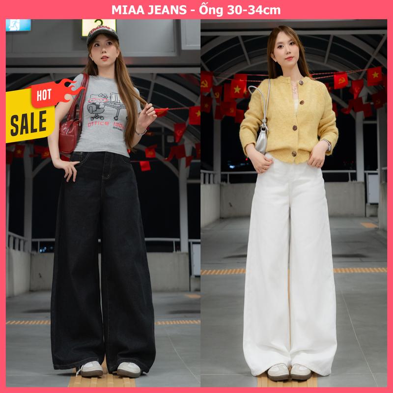 DEAL HÀNG MỚI Quần Jeans Nữ Ống Suông Rộng 30-34cm MIAA Size XS-XL - Màu Trắng Xám Đen Be,... - Chất Vải Jeans Mềm - Quần Jeans Trắng Ống Rộng Lưng Cao - Mã Ver3