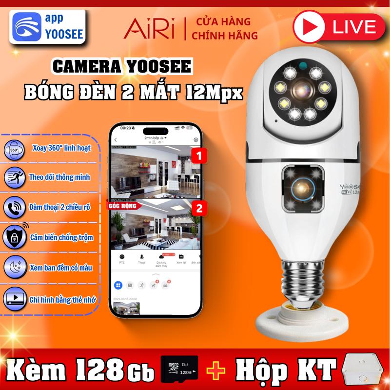 Camera bóng đèn 2 mắt YOOSEE 12Mpx góc rộng - đàm thoại 2 chiều - cảnh báo chống trộm nhạy