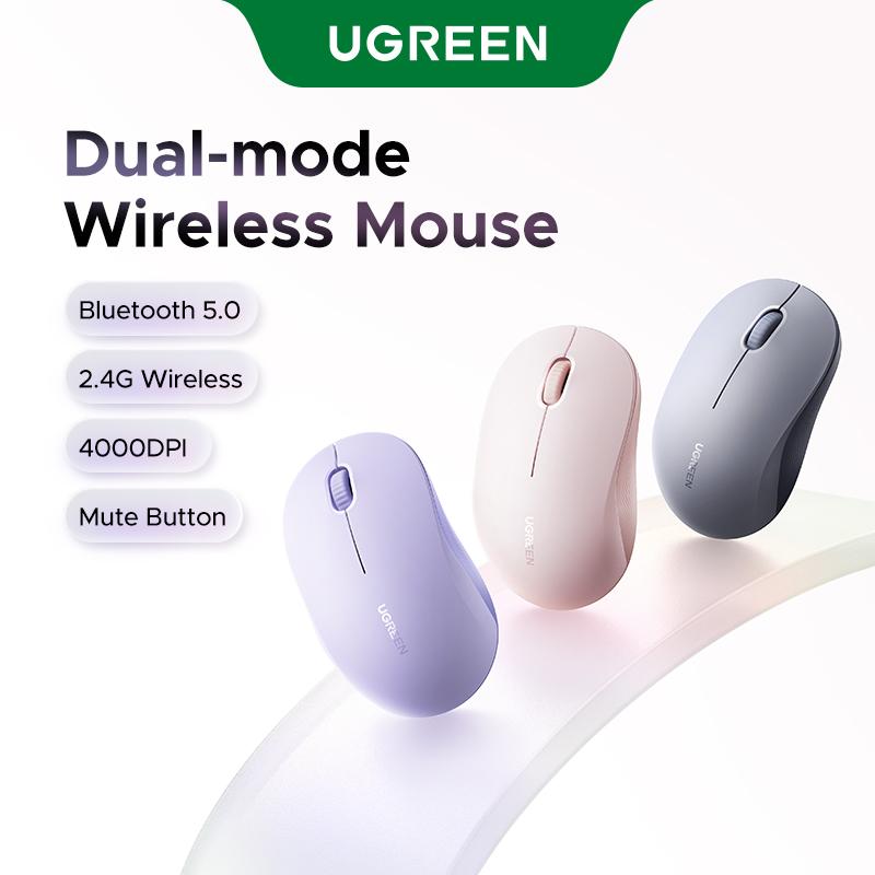UGREEN, Chuột không dây, Chế độ kép 2.4G và Bluetooth, 4000DPI, Có Thể Điều Chỉnh 4 cấp độ, 3 nút im lặng, Màu xám, Không bao gồm pin, Bộ Thu với khắc Laser, Thiết kế tiện dụng, 65627