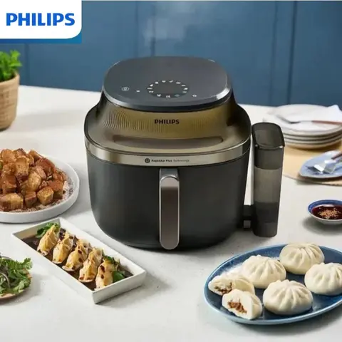 Nồi chiên không dầu kèm hấp NA543/00 7,2L, Nồi hấp 2in1, chiên hơi nước giúp thực phẩm mọng nước bên trong, giòn