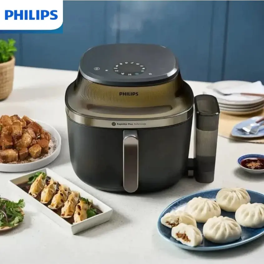 Nồi chiên không dầu kèm hấp NA543/00 7,2L, Nồi hấp 2in1, chiên hơi nước giúp thực phẩm mọng nước bên trong, giòn
