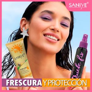 SANIYE Kit Protección Máxima y Fijación Refrescante para Todo Tipo de Piel, Protección UV + Maquillaje Intacto ,Maquillaje Intacto, Textura Ligera, Ideal para Verano