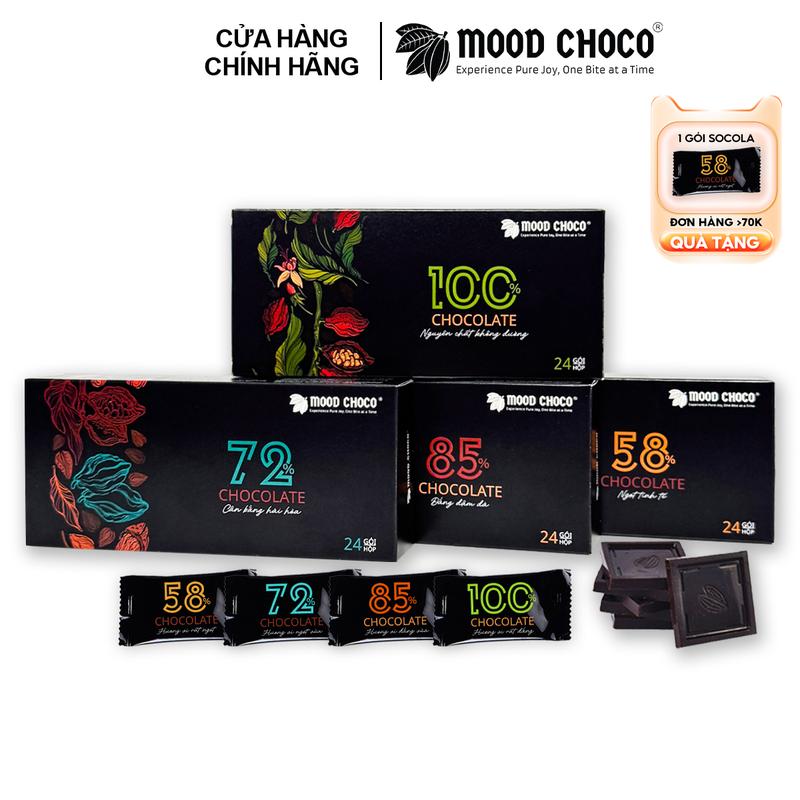 HỘP 24 GÓI Socola Đen Đắng Nguyên Chất Ít Đường Dark Chocolate MOOD CHOCO