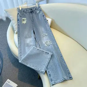 Celana Jeans Panjang Wanita Sobek Baggy Pants Korean Style Dewasa Cewek Casual Robek pecah pola kulot