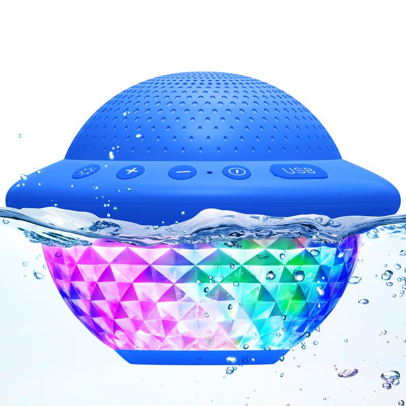 Floating Pool Speaker, Colourful LED Lights, IPX7 Waterproof, 10W Bluetooth Speaker with Built