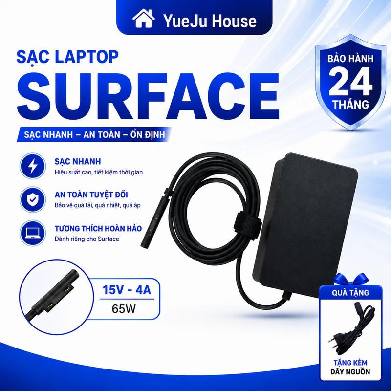 CHẤT LƯỢNG ĐẢM BẢOSạc Nguồn Surface Pro / Book / Laptop Tương thích thông minh bảo vệ thiết bị không hư hỏng máy