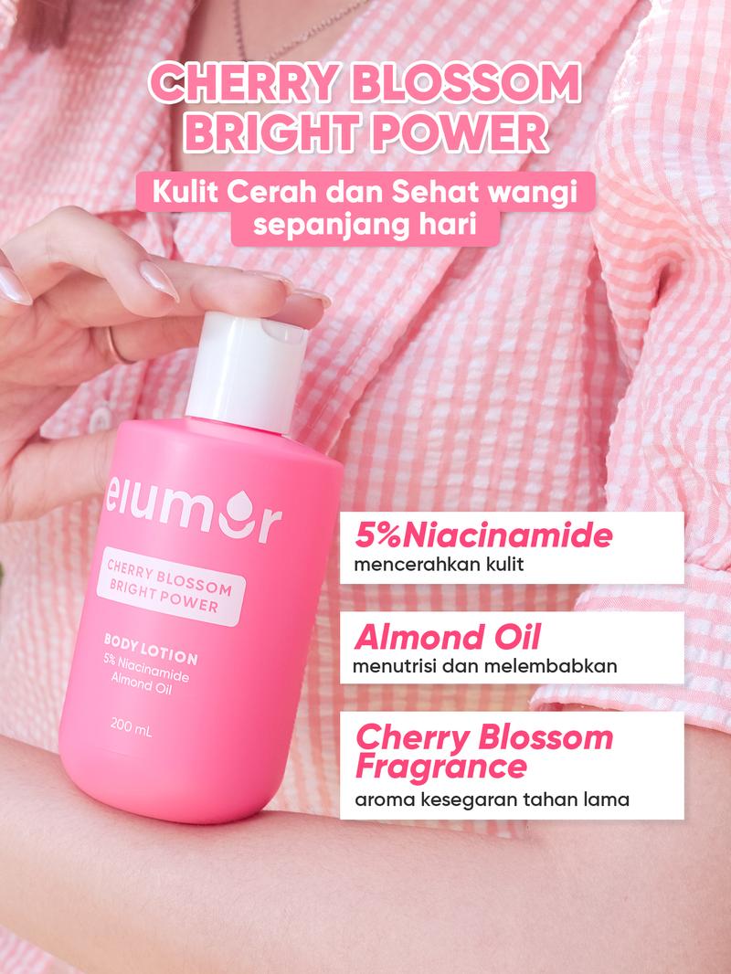 Product Introduction of New Product! Elumor Body Lotion Cherry Blossom Bright Power 200ml | Body Lotion Whitening Kulit Kering Kusam 4