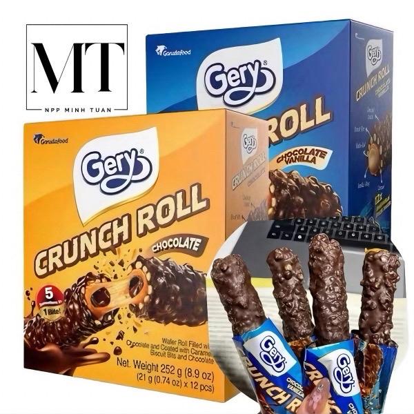  Bánh Cuộn Phủ Socola Gery Crunch Roll 299g  13 Thanh  Nhân Thơm Vỏ Giòn - Gery Crunch Roll 299g 