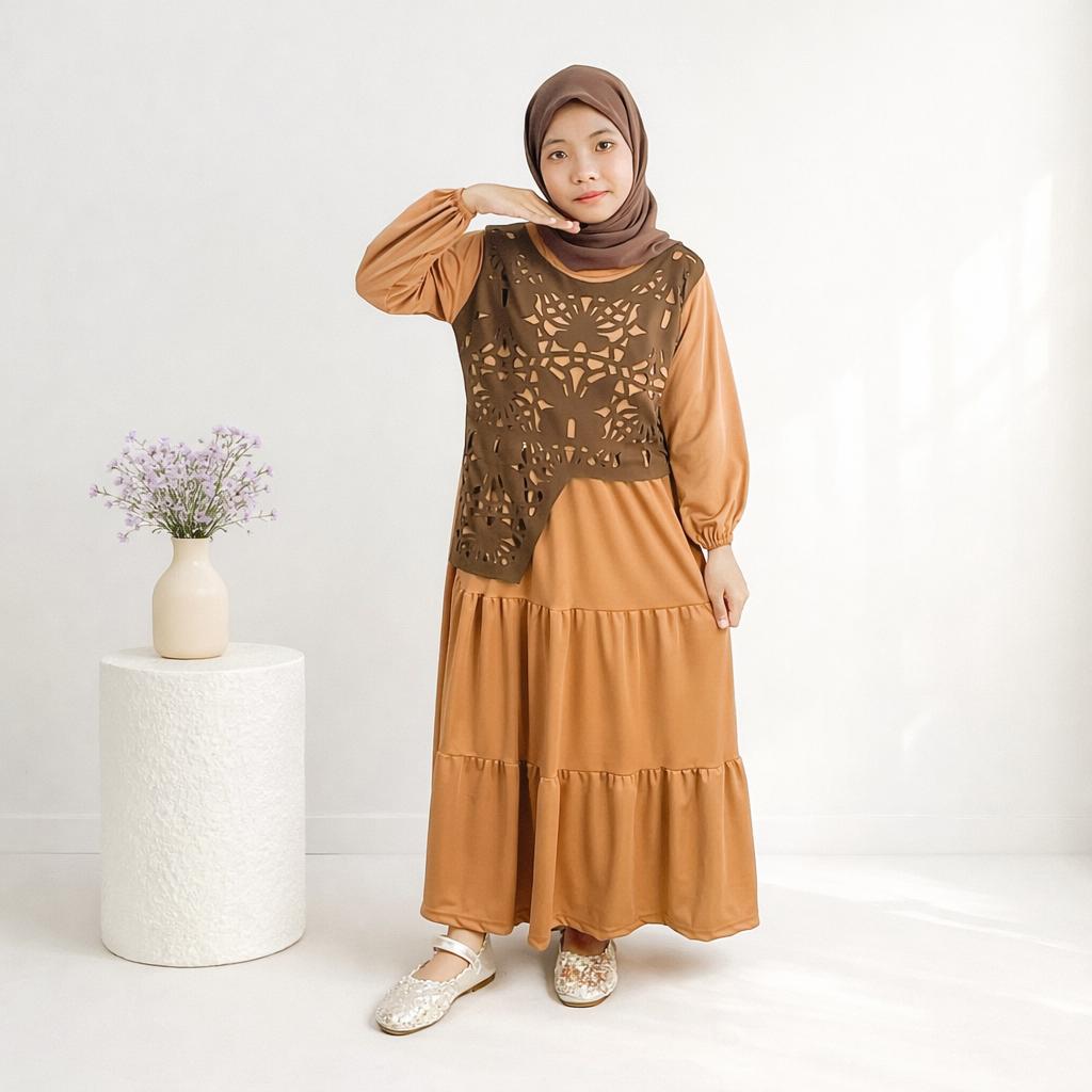 Gamis Anak Perempuan Thalita GOGOFASHION 914 Bahan Spandek Model Laser Cut