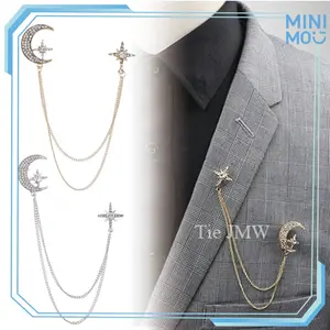 Bros Rantai Jas Premium Couple Bintang & Moon Korea Dengan Fitur Kristal Mewah Cocok Untuk Pria & Wanita Acara Formal Lapel Pin Rantai