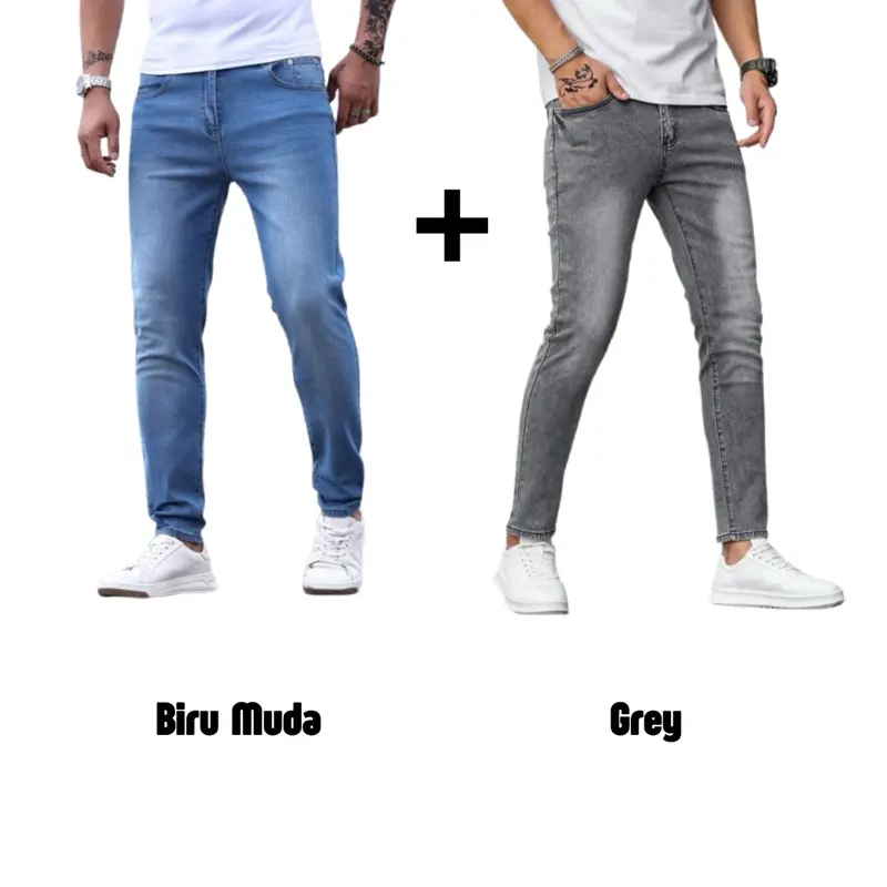 PAKET HEMAT ISI 2 pcs Celana Jeans Pensil Pria Slimfit Grey Hitam Biru Tua Biru Muda 27-39 3