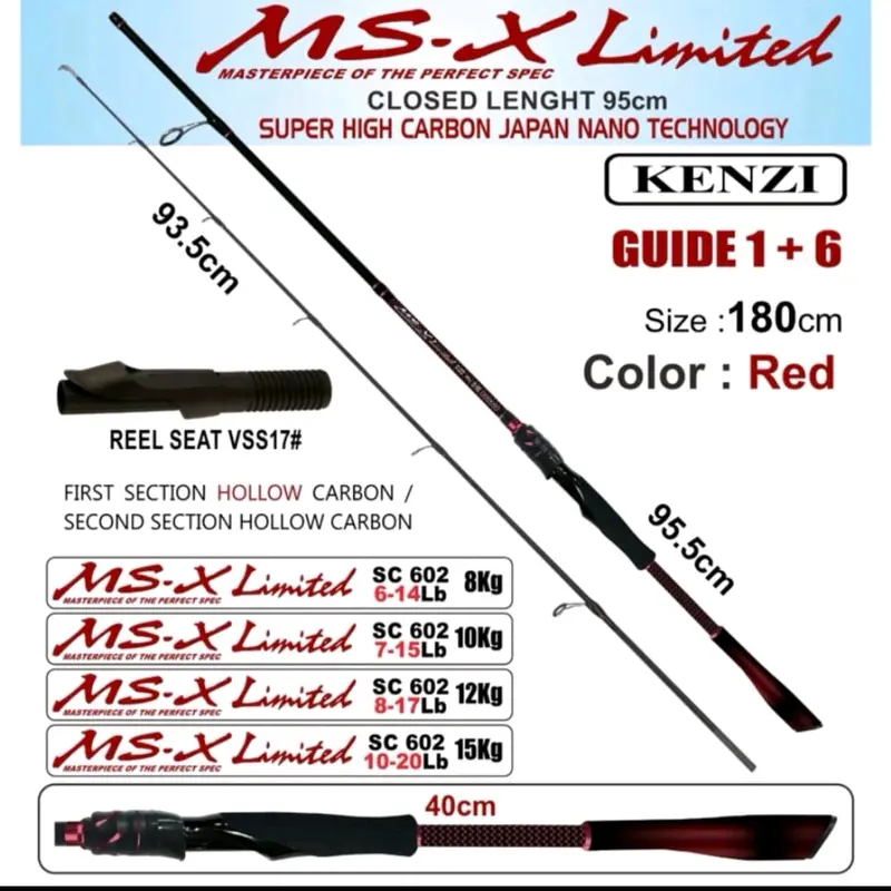 Joran Kenzi MS X Limited 180 cm Hollow carbon 8 Kg 10 Kg 12 Kg 15 Kg Memancing Pancing Spinning 2