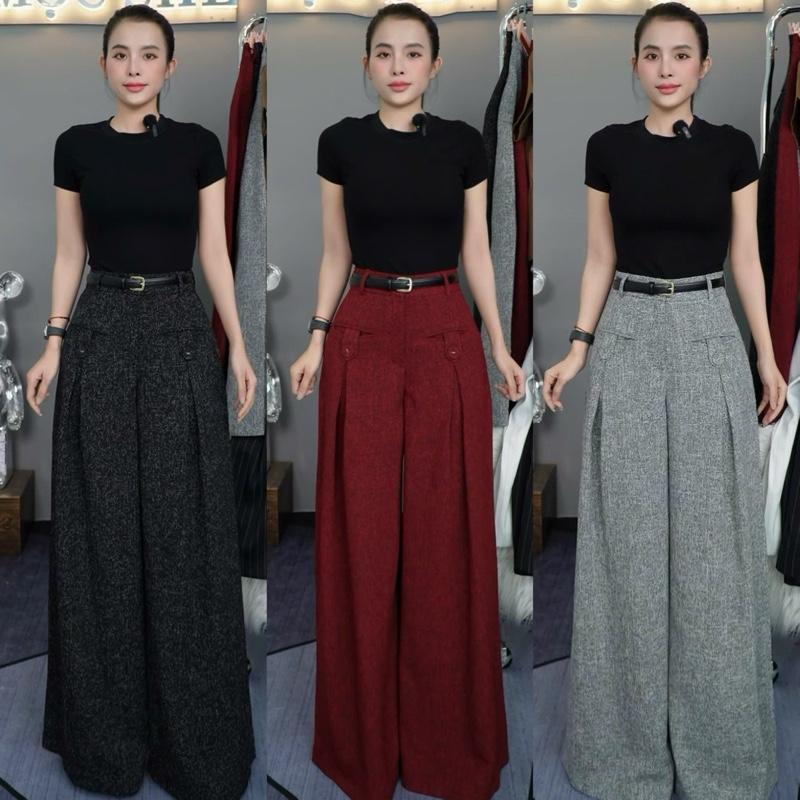 T620- (Dài 103cm,ống 35cm)  Quần dạ muối tiêu ống rộng có lót vải mát rũ mềm(KHÔNG KÈM NỊT) Mộc She