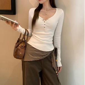 Women's V Neck Long Sleeve Slim Fit Casual Top, Design, New Fall Collection, Comfortable & Stylish Daily Wear 3369# Vneck Minimalist Basic Womenswear