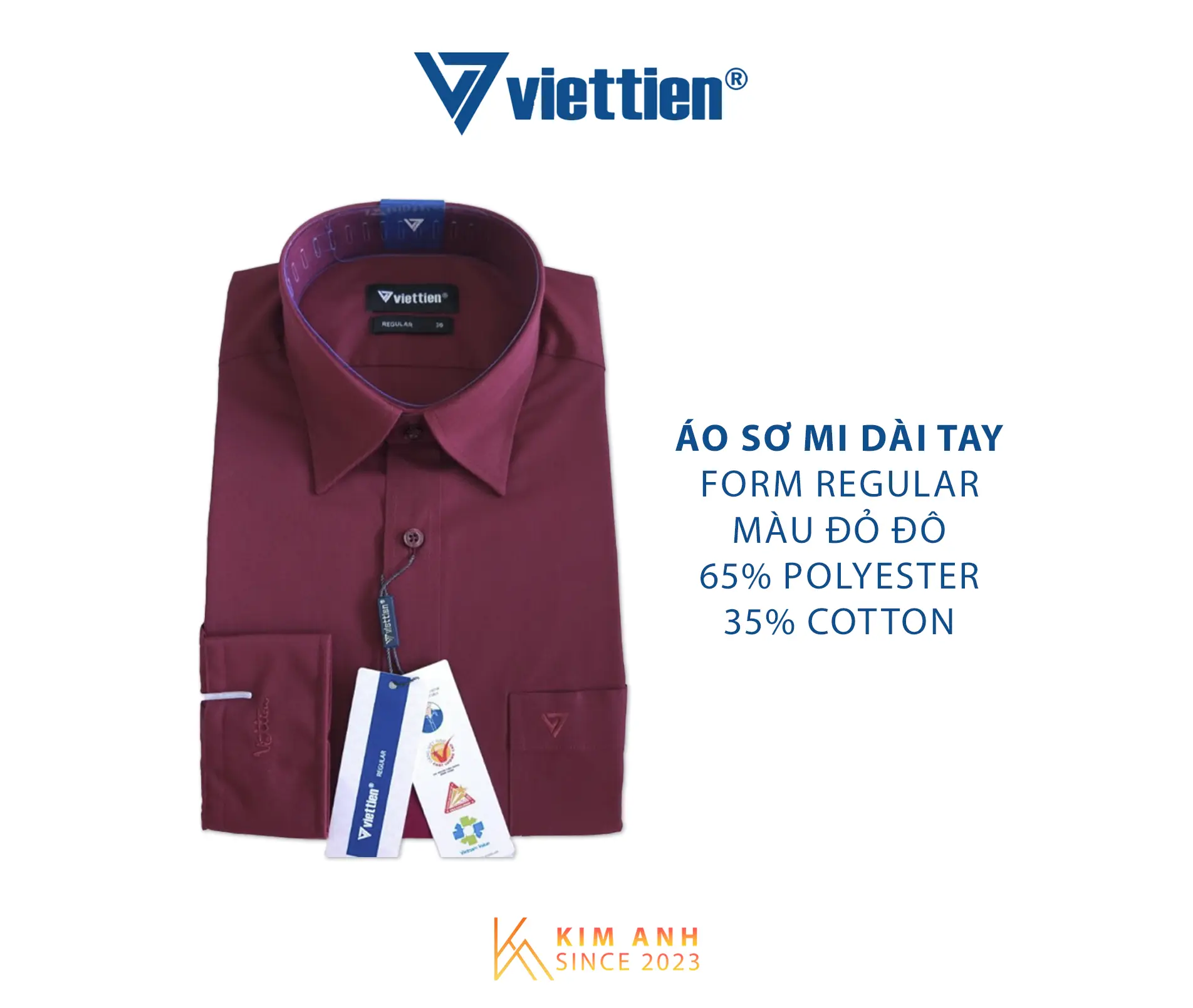 Áo sơ mi dài tay màu Đỏ Đô Việt Tiến form Regular