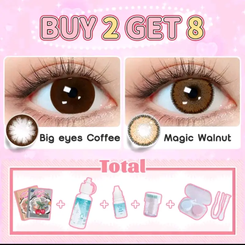 (buy 1 get 8 ) mystic ayes normal contact , 2 pasang softlens , 60ml pembersih , 10ml tetes mata , alatcuci, aplikator, case softlens 2