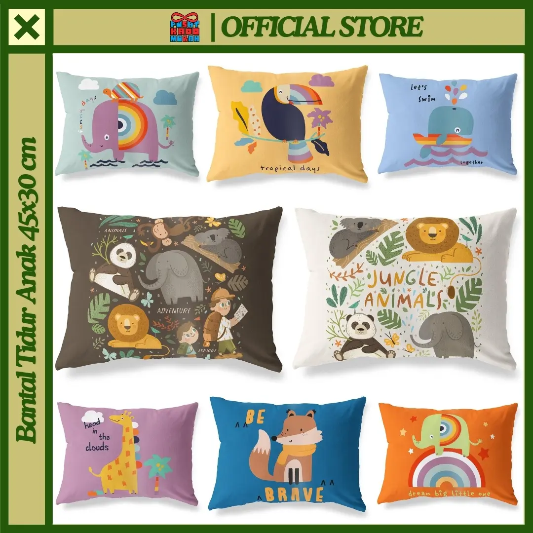 Bantal Tidur Anak Print Motif Cute Animals 45x30 cm - Pusat Kado Murah