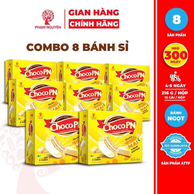 BÁNH KẸO SỈ Combo 8 Hộp Bánh phủ Socola Choco PN Phạm Nguyên Phô Mai 216g | Bánh ăn vặt Socola | Đồ ăn vặt