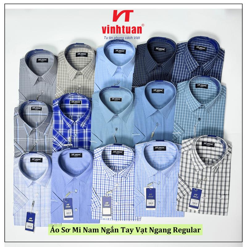 Sale Lẻ Size Áo Sơ Mi Nam Vĩnh Tuấn Ngắn Tay Vạt Ngang Sọc Kẻ Form Regular 305 - Nhiều Mẫu