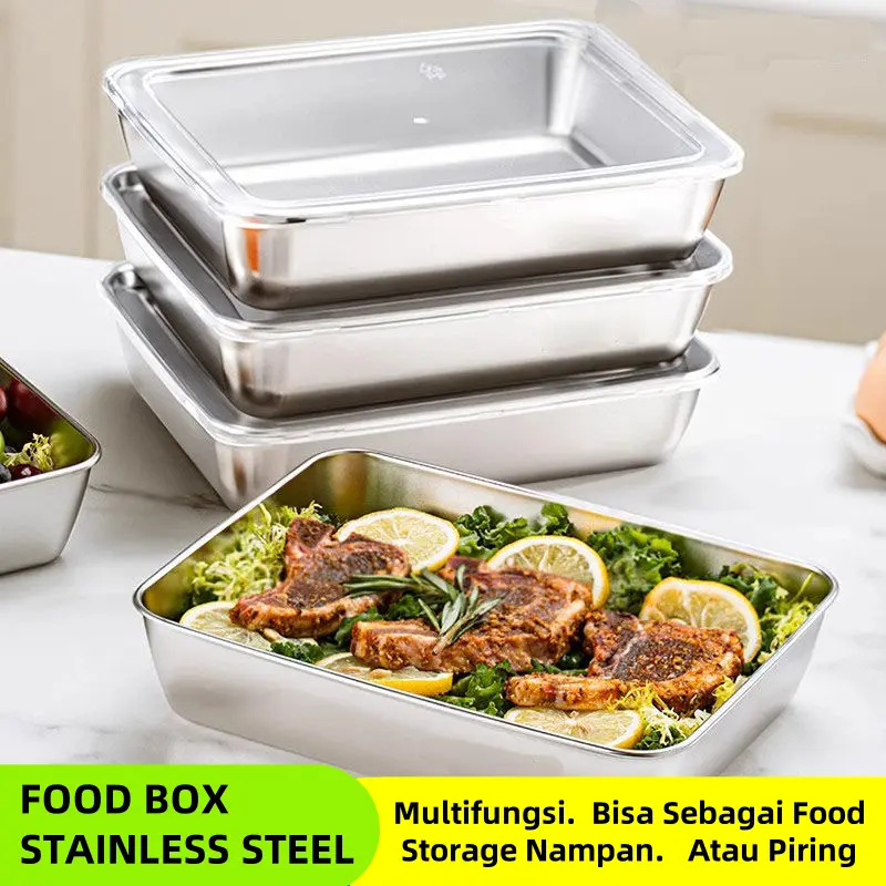 FOOD BOX STAINLESS / WADAH SAYURAN MAKANAN MULTIFUNGSI BAHAN STAINLESS - L 25x20x5