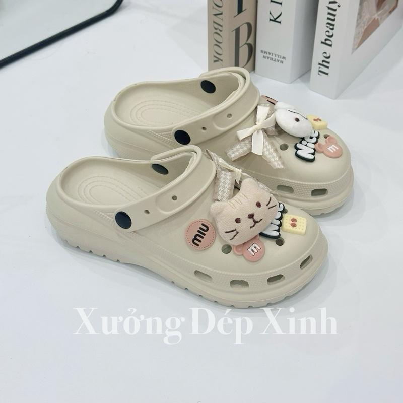   Tặng charm  Dép sandal nữ độn đế 5cm mix charm xinh chất eva dễ phối đồ dép nữ dáng bít mũi 