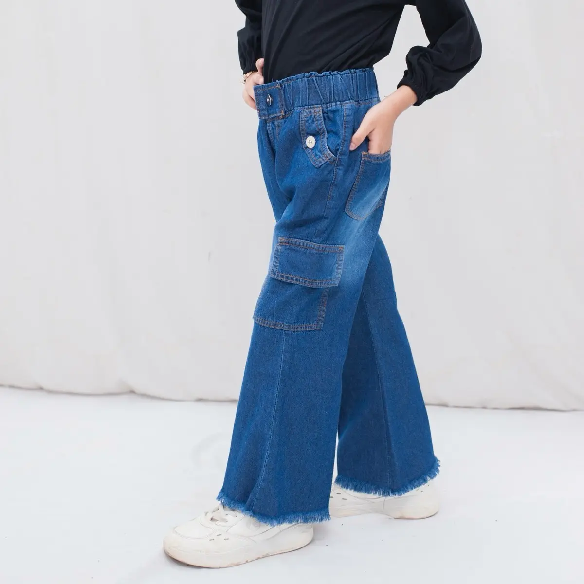 Hokkids wear - Celana cutbray cargo jeans anak perempuan Fashion Pakaian