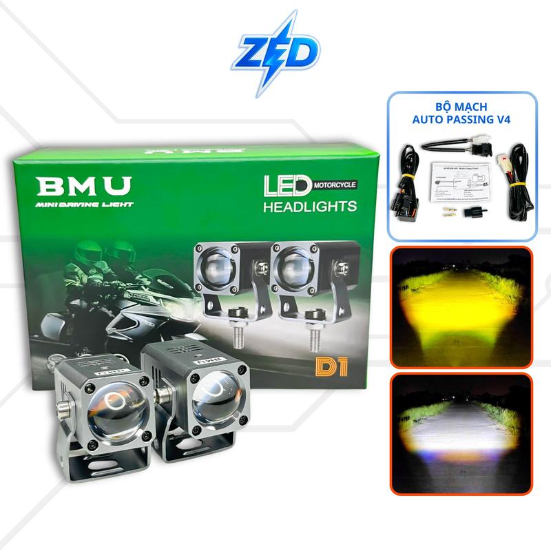 Combo Đèn Trợ Sáng Bi Cầu Mini D1 BMU - Lắp Xe Máy 12-24V Kèm Mạch Passing V4 Xịn - BH 24 Tháng - Phụ Tùng